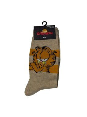 Garfield Funny Quote Beige Crew Socks Men’s Shoe 6-12 Cartoon Style New